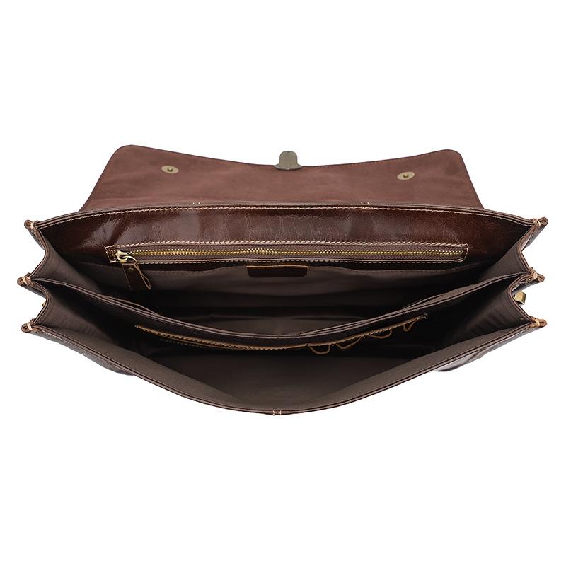 Retro Cowhide Leather Briefcase For 15.6 Laptop - Multifunctional - Coffee-1924671880376225793