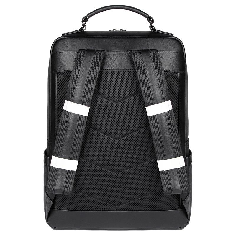 Men Black Cowhide Leather Backpack For Casual Business With Laptop Compartment-1915196968905347073