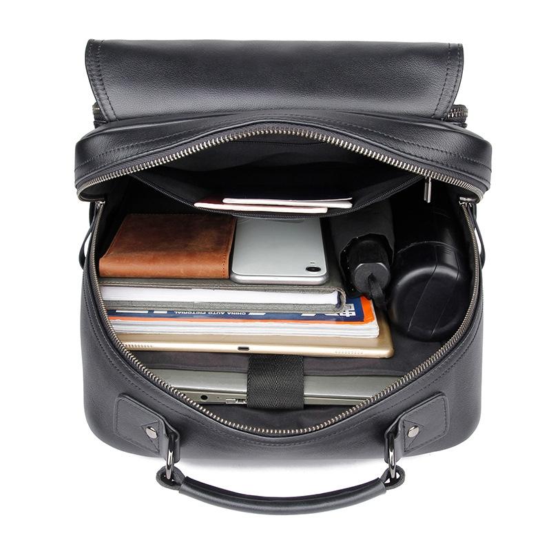 Men Black Cowhide Leather Backpack For Casual Business With Laptop Compartment-1915196968905347073