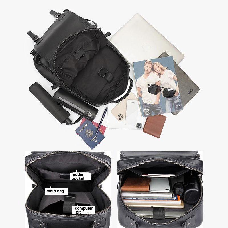 Men Black Cowhide Leather Backpack For Casual Business With Laptop Compartment-1915196968905347075