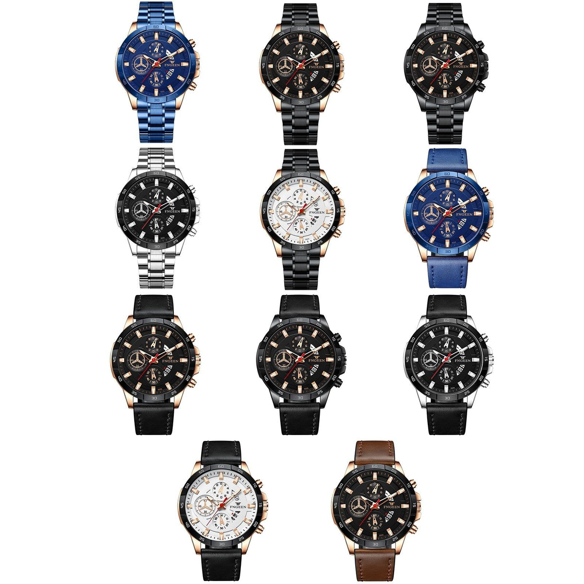Waterproof Quartz Watch With Black Leather Strap And Shell-1915197271209807873
