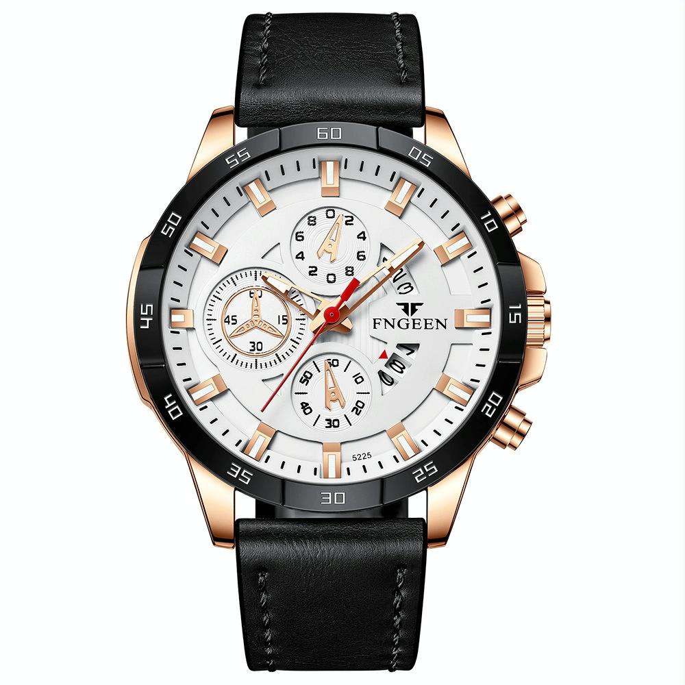 Waterproof Quartz Watch With Black Leather Strap And Rose Shell Design-1943465060064169991