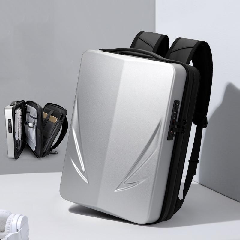 Men Gaming Backpack - Double-Layer Hard Shell - Silver-1915197427921588231