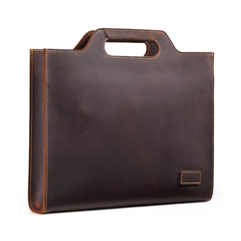 Vintage Leather Crossbody Briefcase - Dark Coffee-1915196942799998976