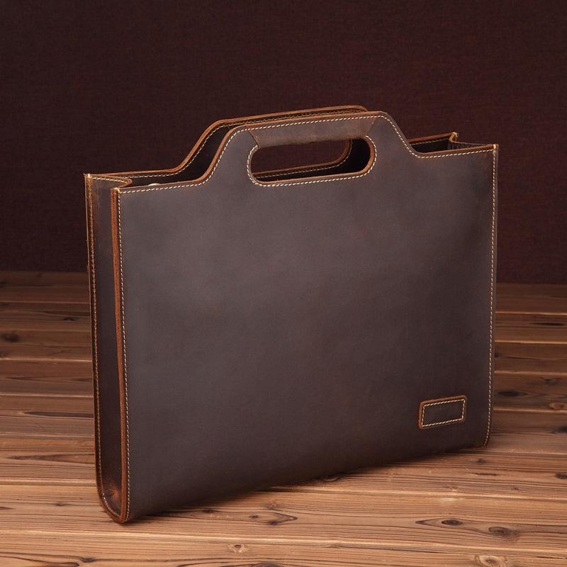Vintage Leather Crossbody Briefcase - Dark Coffee-1915196942799998977