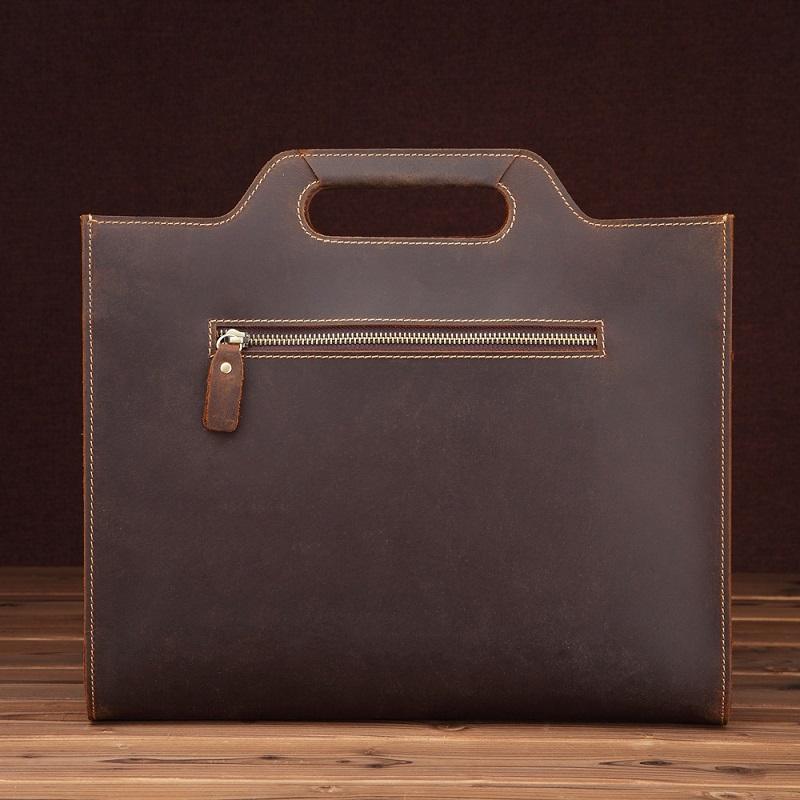 Vintage Leather Crossbody Briefcase - Dark Coffee-1915196942799998977