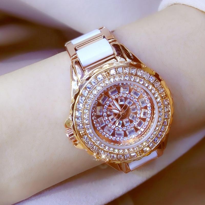 Rose Gold Ceramic Watch With Diamond Strap For Women-1915196869450010625