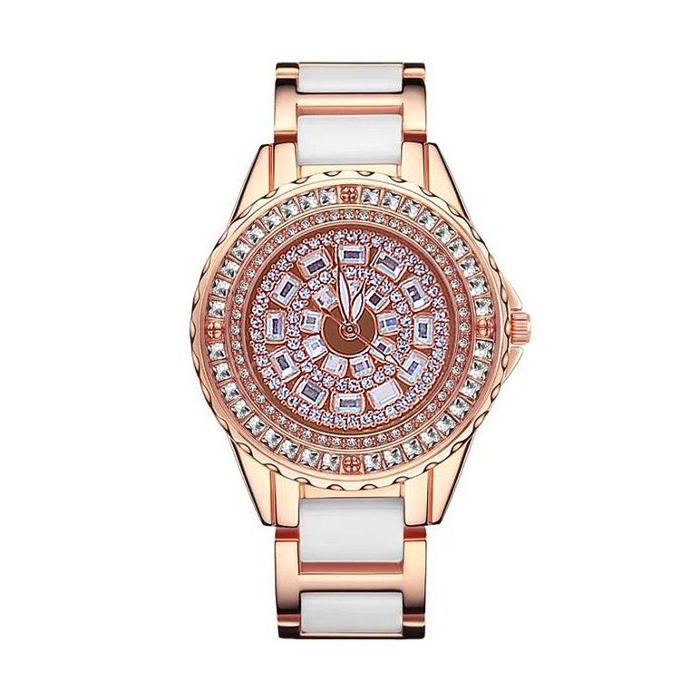 Rose Gold Ceramic Watch With Diamond Strap For Women-1915196869450010629