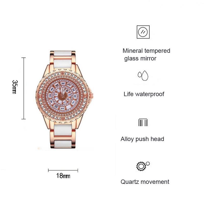 Rose Gold Ceramic Watch With Diamond Strap For Women-1915196869450010626