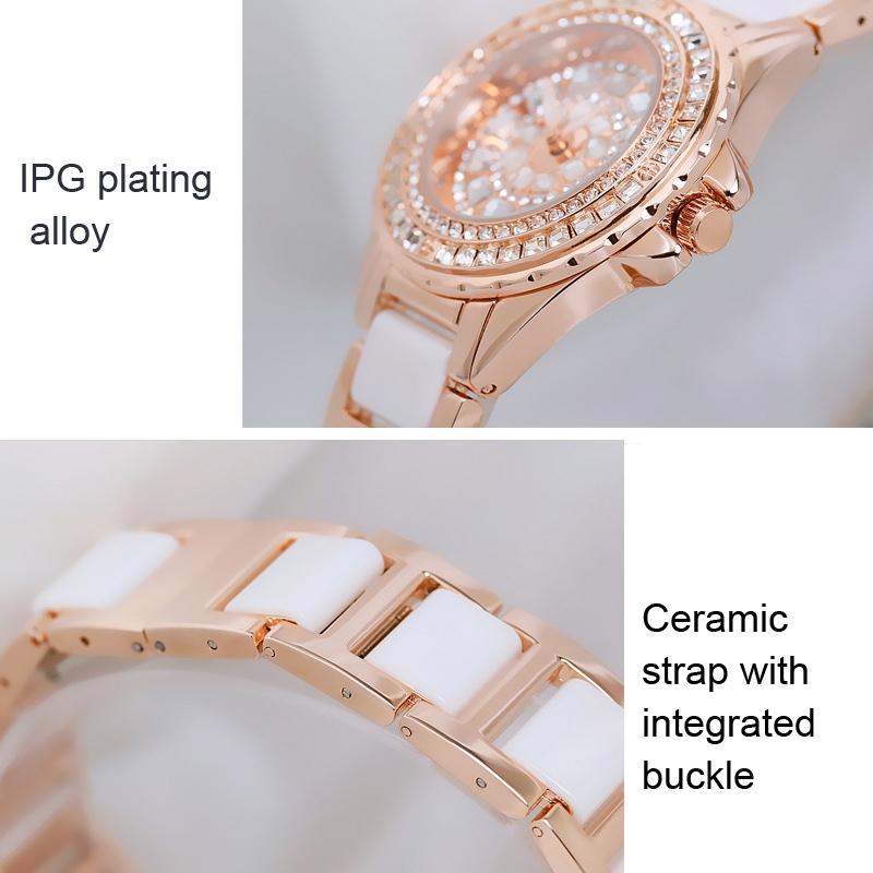 Rose Gold Ceramic Watch With Diamond Strap For Women-1915196869450010627
