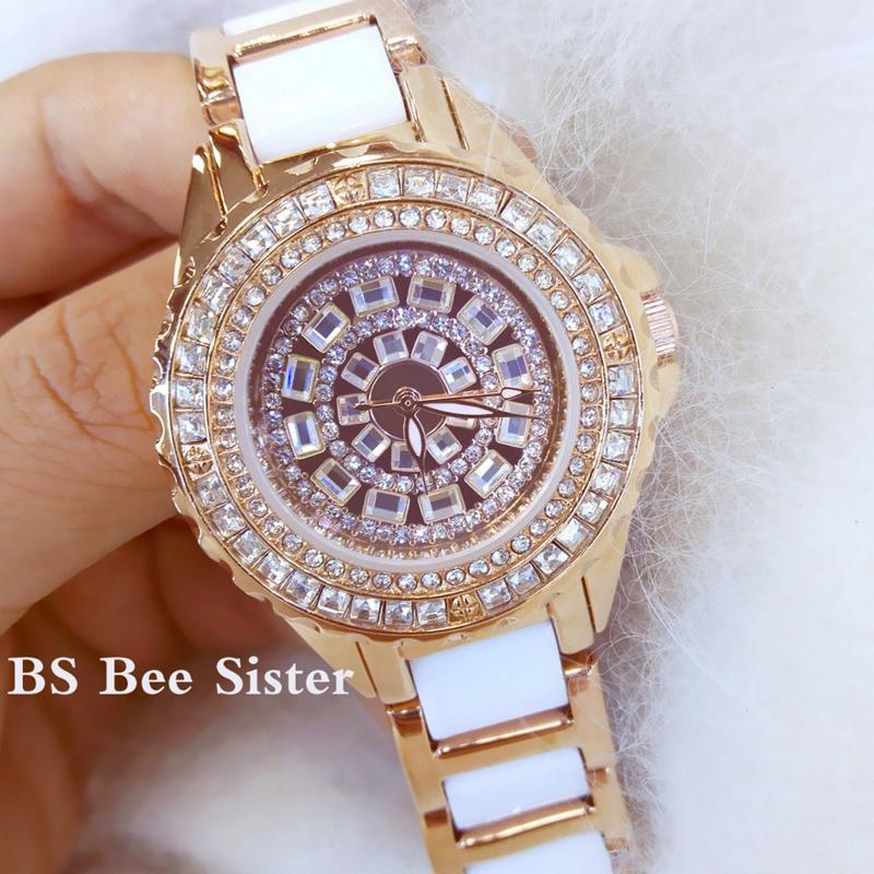Rose Gold Ceramic Watch With Diamond Strap For Women-1915196869450010628
