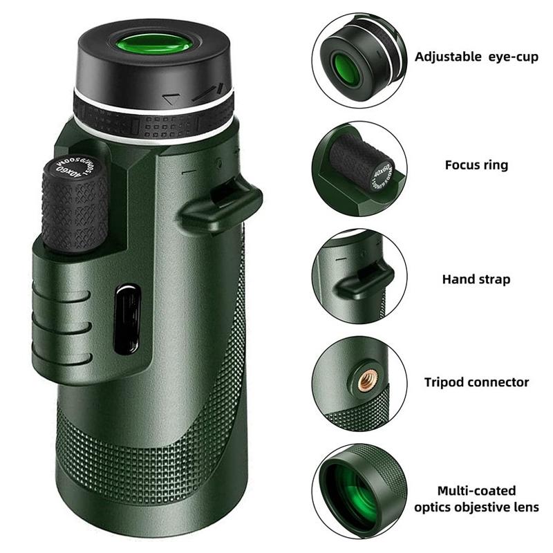 High Power Hd Monocular With Night Vision Clip &amp; Tripod - 40X60-1915198133508378625