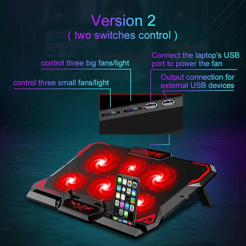 6-Fan Usb Gaming Laptop Cooler With Ports-1964932217109090305