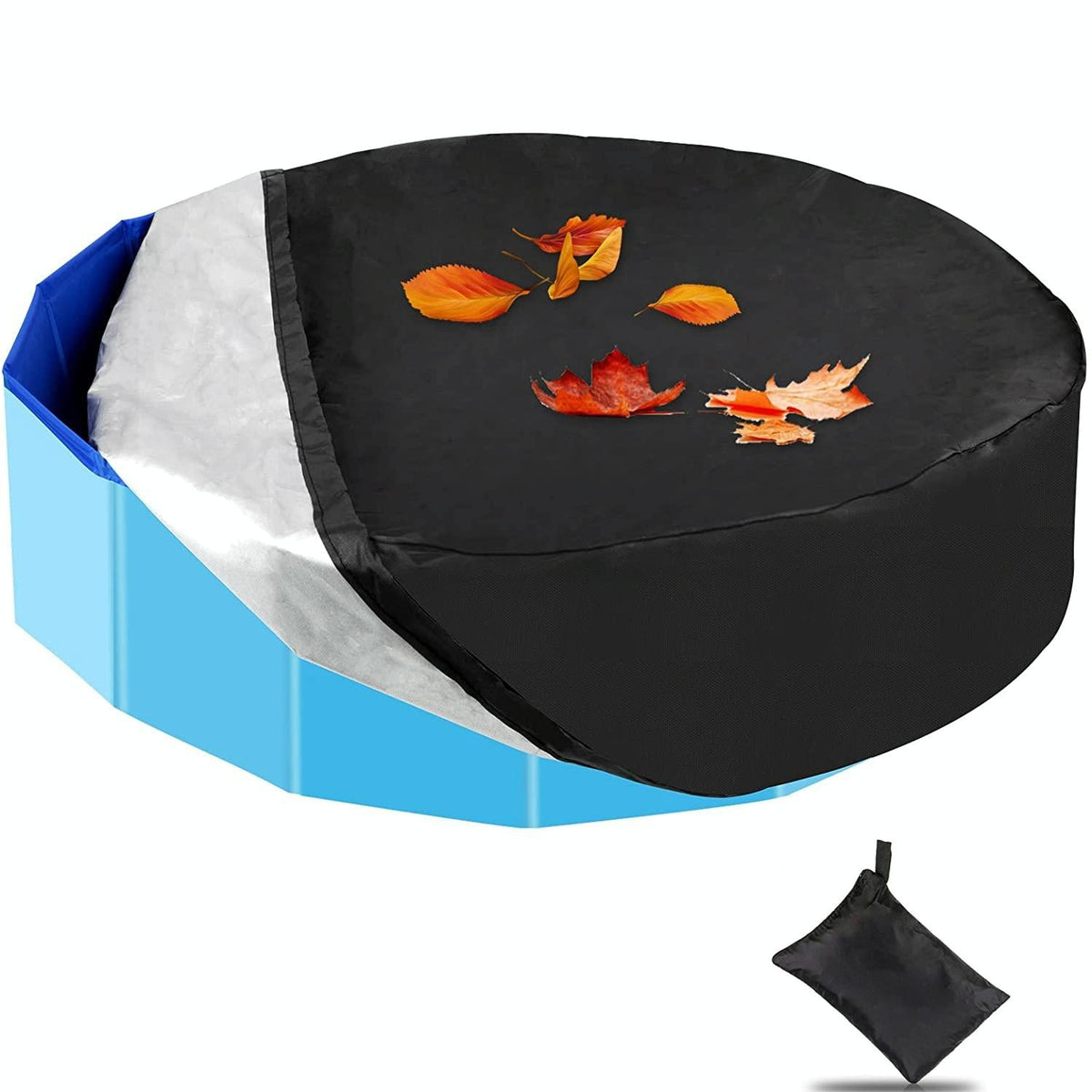 Round Foldable Pool Cover - Dustproof &amp; Sunscreen - 122X30Cm - Black / Silver-1915197851705675777