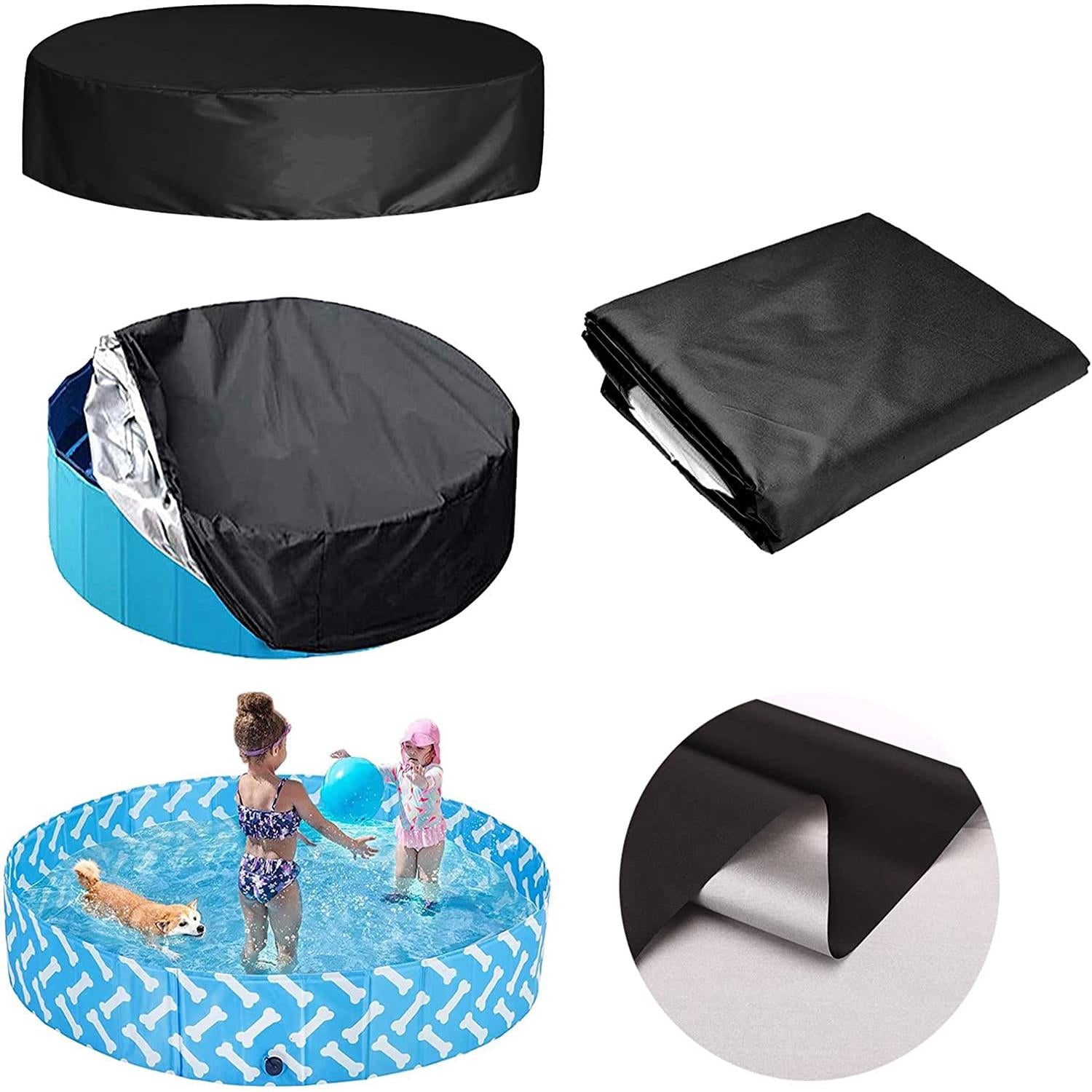 Round Foldable Pool Cover - Dustproof & Sunscreen - 162X30Cm - Black / Silver-1915197691361628164