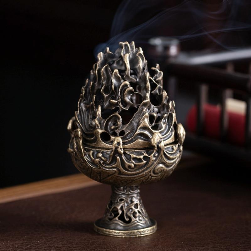 Large Vintage Copper Incense Burner - Bronze Ornament-1915198098708238336