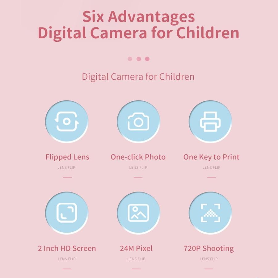 Hd Cartoon Kids Camera With Rotating Lens - Pink 16G-1915197852561313797