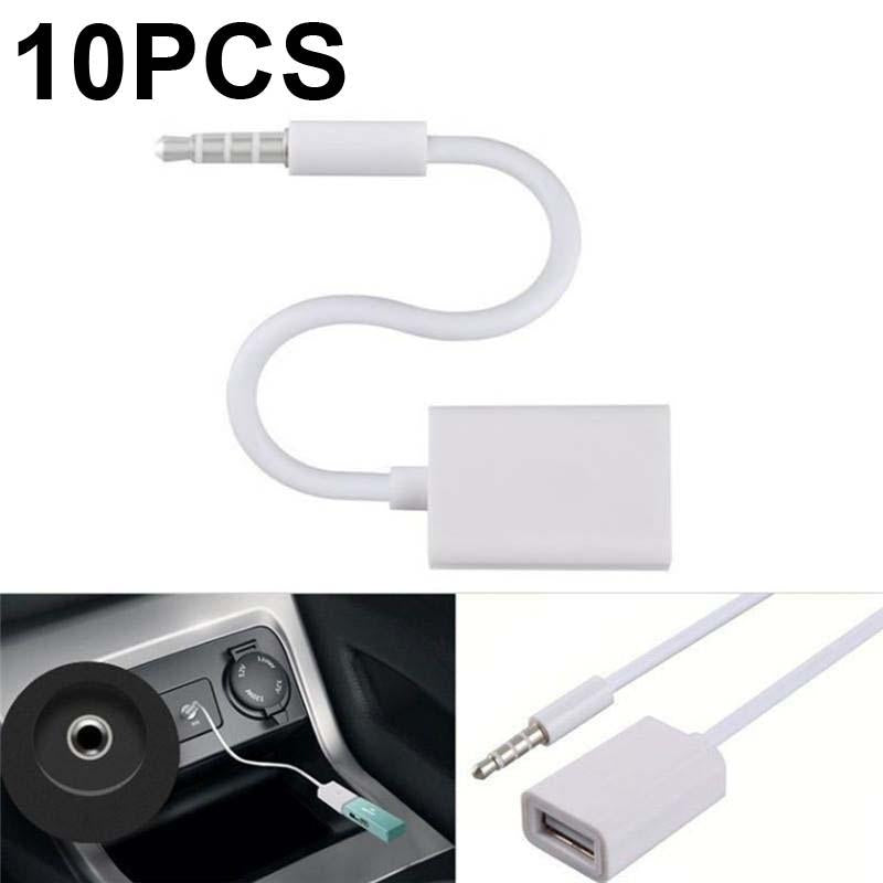 10-Piece Car Aux Audio To Usb Adapter Cable 3.5Mm 14Cm White-1915196811413426180