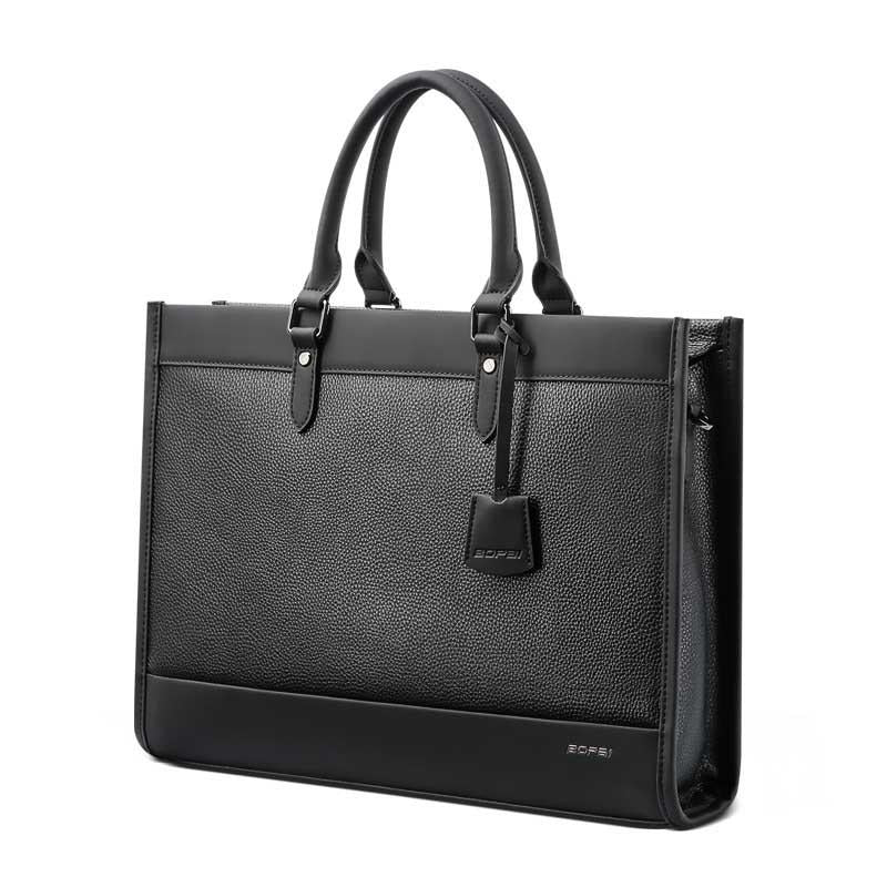 Large-Capacity Leather Laptop Messenger Briefcase In Black-1915196906238251014