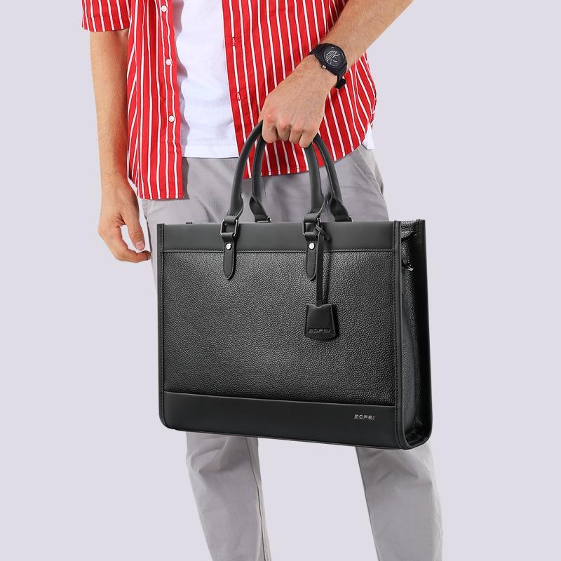 Large-Capacity Leather Laptop Messenger Briefcase In Black-1915196906238251013