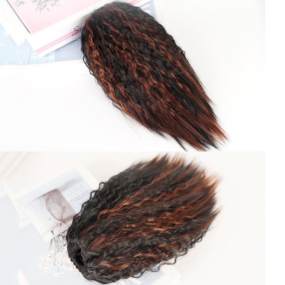 Short Fluffy Drawstring Perm Curly Ponytail Wig - Blue-1915197435571998722
