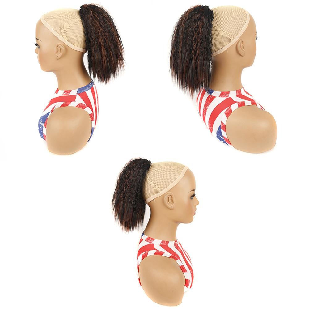Short Fluffy Drawstring Perm Curly Ponytail Wig - Blue-1915197435571998724