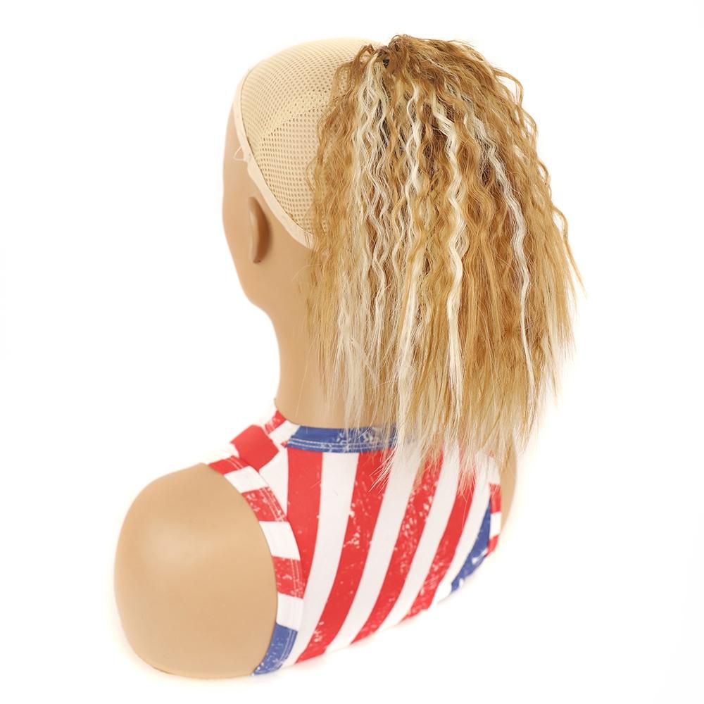 Short Fluffy Drawstring Perm Curly Ponytail Wig In 27H613-1915197191404785670