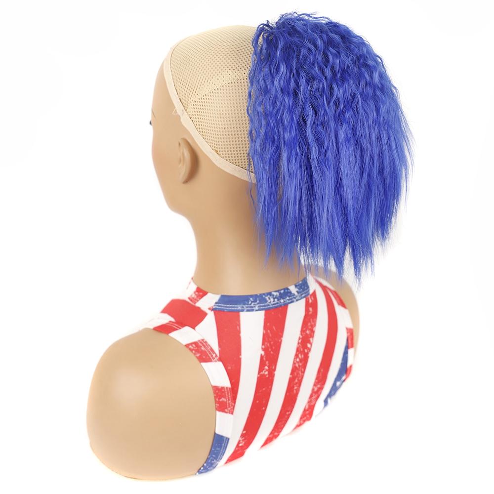 Short Drawstring Perm Curly Ponytail Wig - Blue2-1915198017359712258