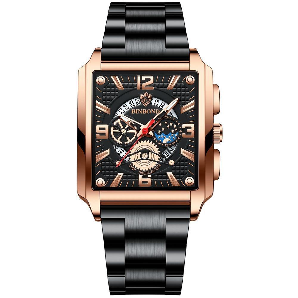 Vintage Square Men Quartz Watch With Multifunction And Luminous Display-1915198321547415558