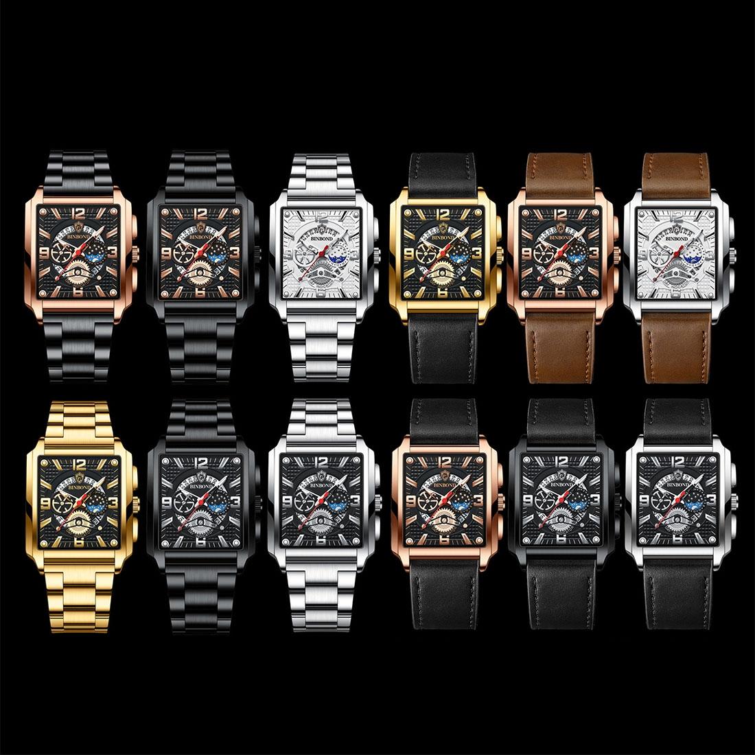 Vintage Square Men Quartz Watch With Multifunction And Luminous Display-1915198321547415553