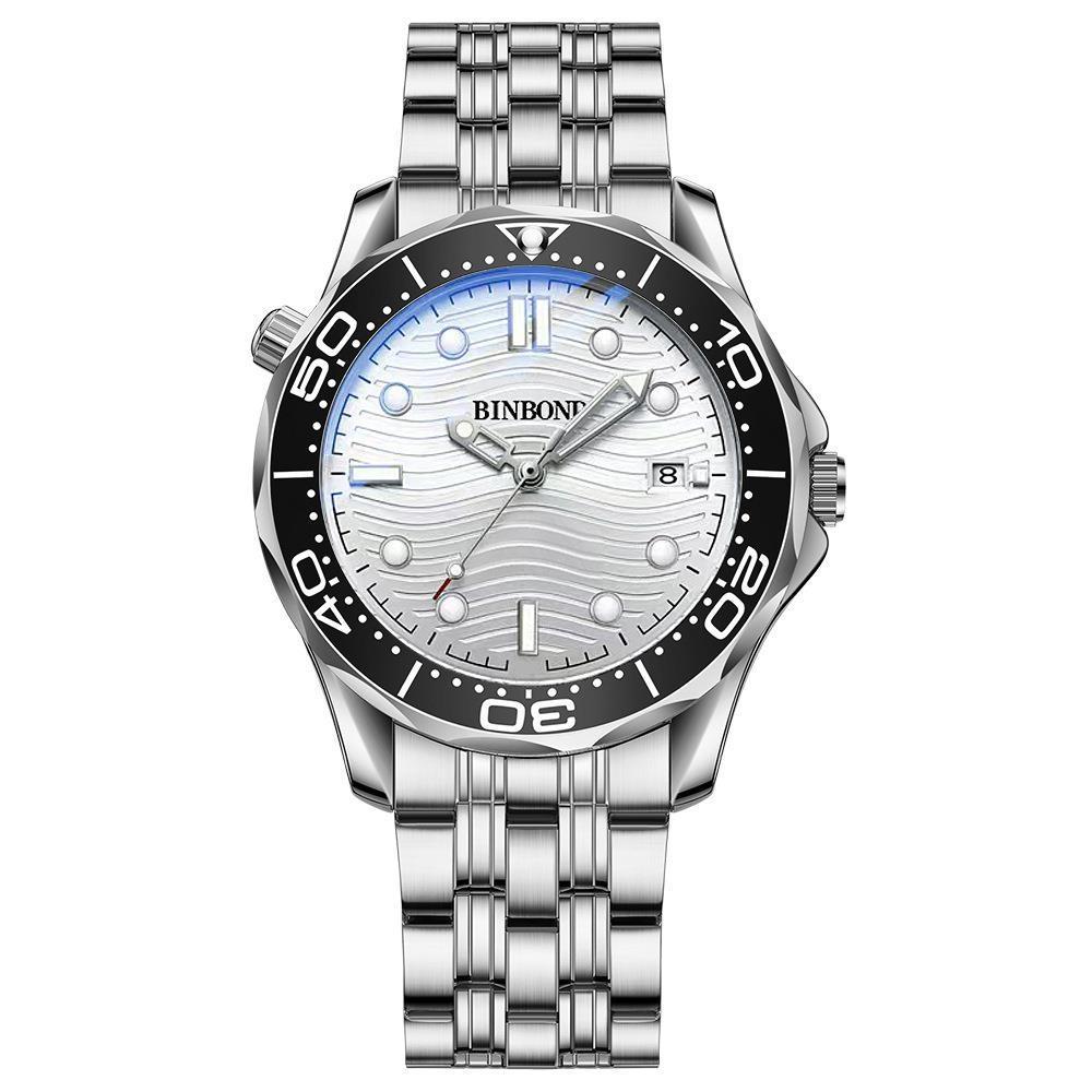 30M Waterproof Men Quartz Watch - White Steel With Luminous Surface-1915198107319144448