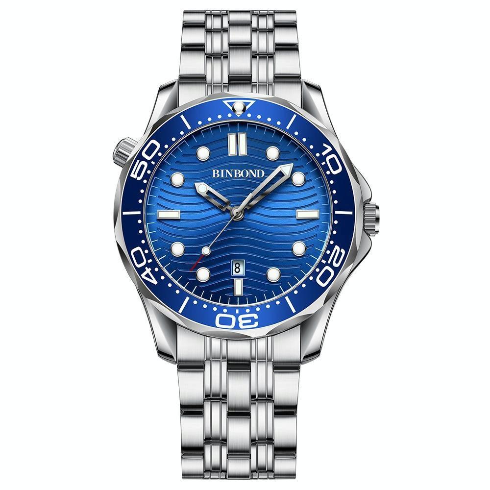 30M Waterproof Men Quartz Watch - Luminous Blue Steel Surface-1915197963668426759