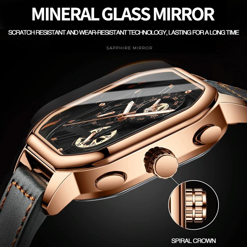 Waterproof Luminous Square Quartz Watch In Rose Gold And Black-1915197186161905668