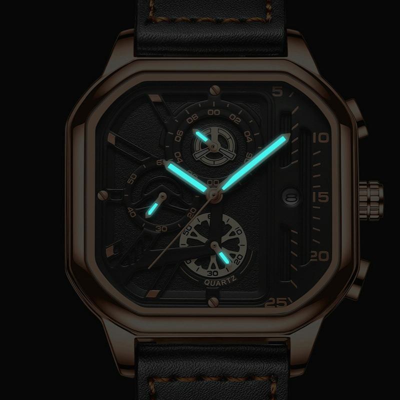 Waterproof Luminous Square Quartz Watch In Rose Gold And Black-1915197186161905669