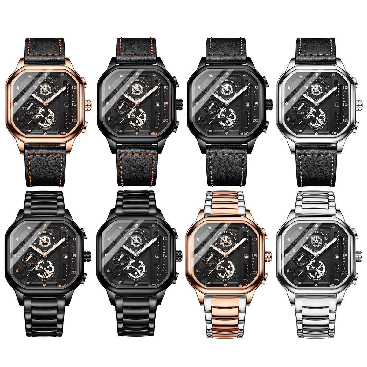 Waterproof Luminous Square Quartz Watch - White Steel With Black And White Accents - 30M-1915197279271260161