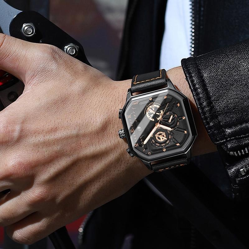 Waterproof Luminous Square Quartz Watch - White Steel With Black And White Accents - 30M-1915197279271260166