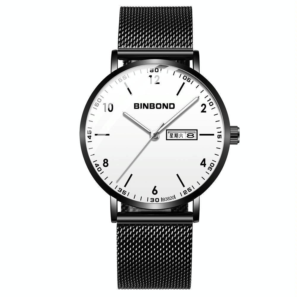 Waterproof Ultra-Thin Quartz Luminous Starry Watch - Black Net-Black-White - 30M-1915197263022526464