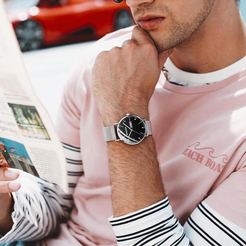 Waterproof Ultra-Thin Quartz Luminous Watch With Starry Design - Black Leather / Rose Gold / White - 30M-1915197464118431750