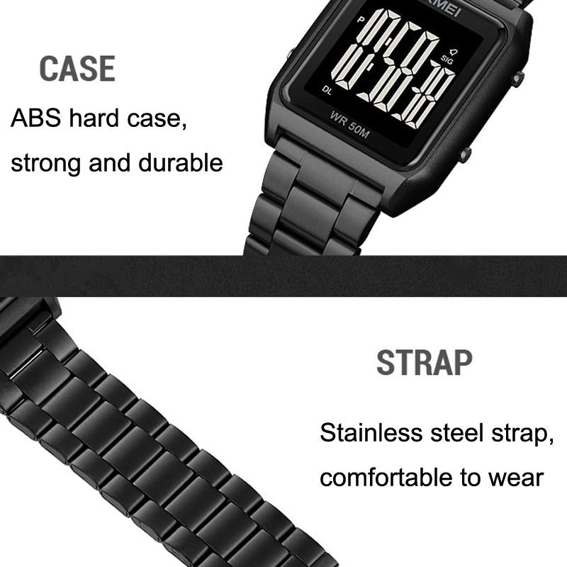 Large Screen Men Multi-Function Watch With Steel Belt And Luminous Display-1915197618863083523