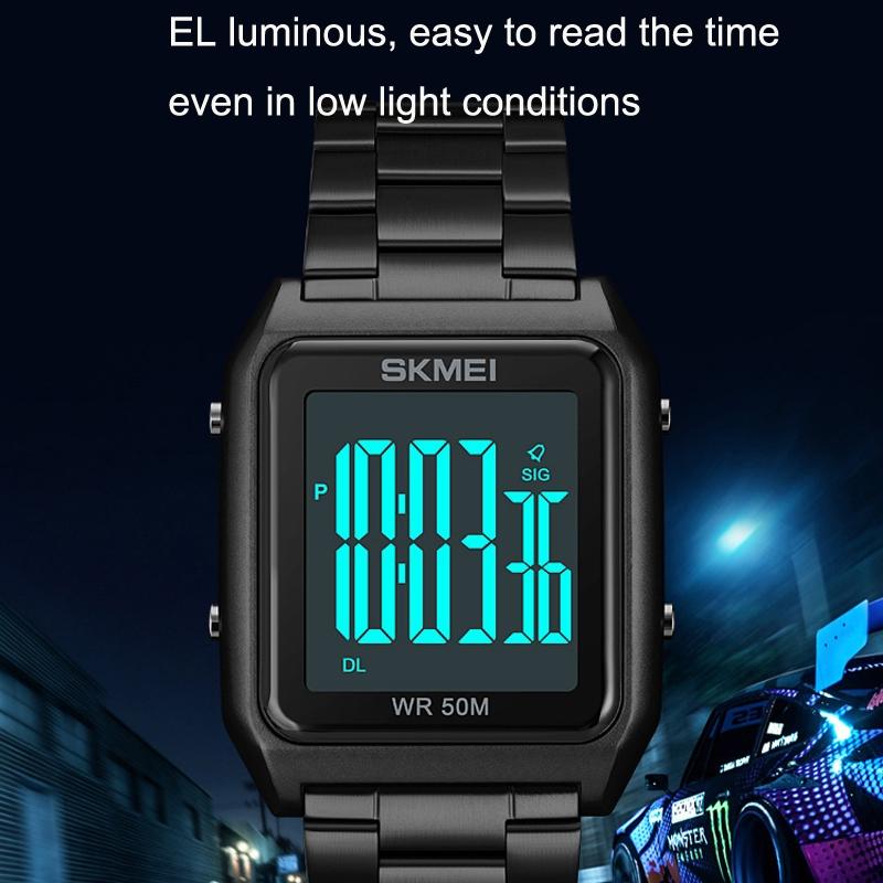 Large Screen Men Multi-Function Watch With Steel Belt And Luminous Display-1915197618863083525