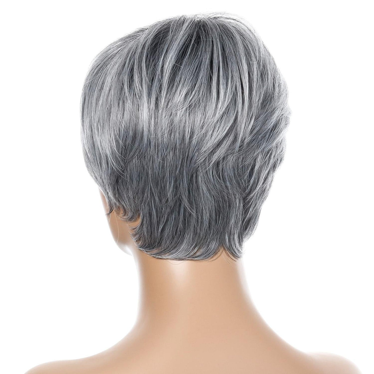 Short Straight Hair Wig - High Temp Silk Fiber - Silver Gray-1915198319324434438