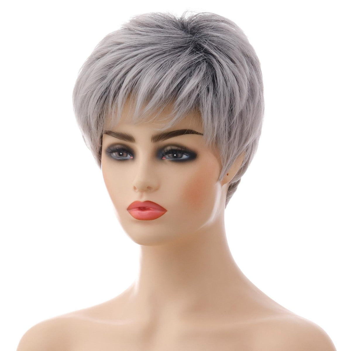 Short Straight Hair Wig - High Temp Fiber - Silver Gray-1915198133206388737