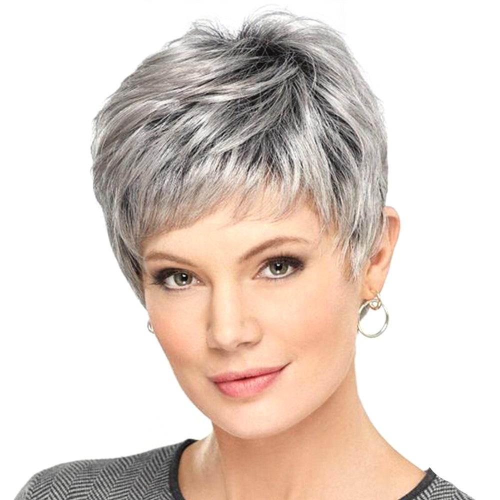Short Straight Hair Wig - High Temp Fiber - Silver Gray-1915198133206388744