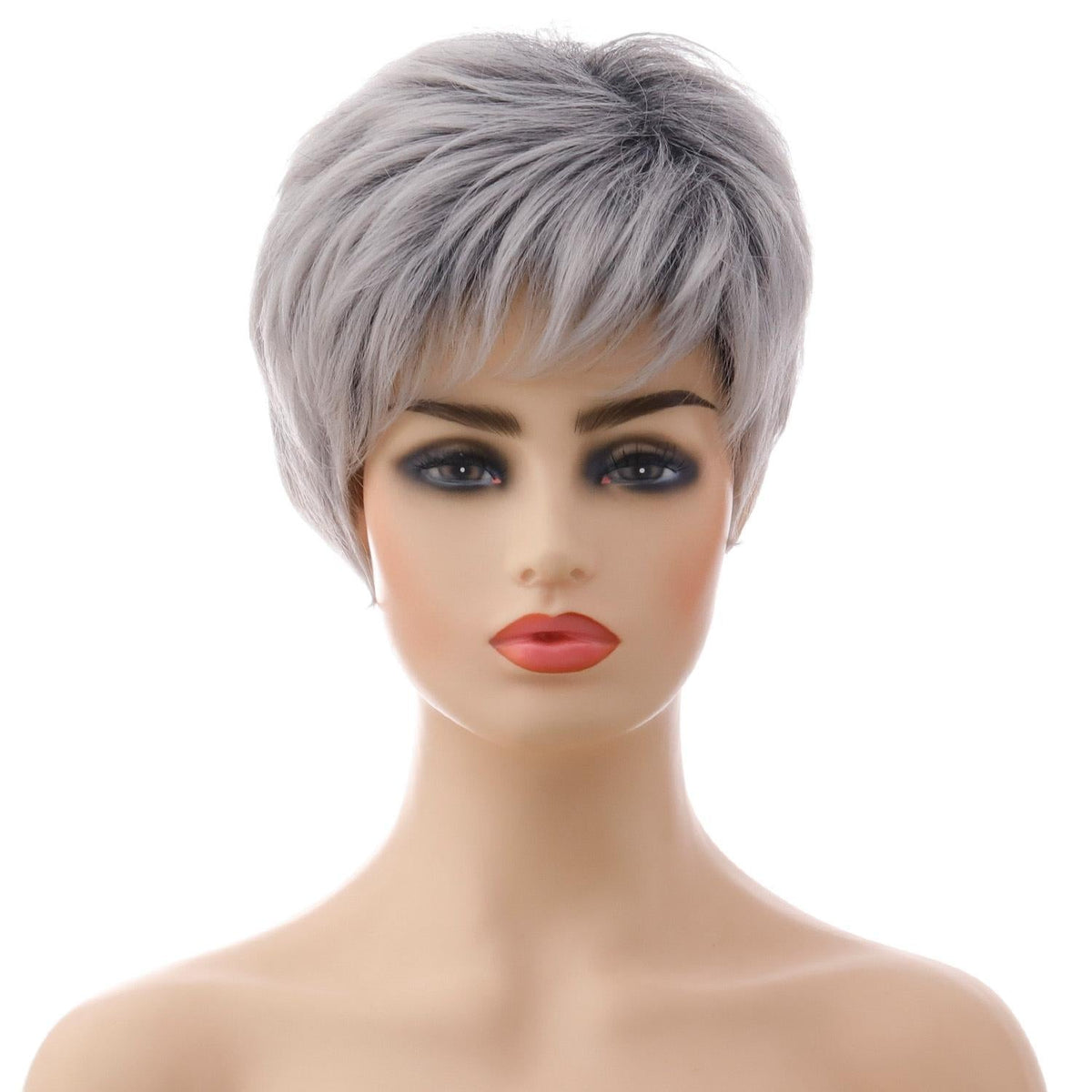 Short Straight Hair Wig - High Temp Fiber - Silver Gray-1915198133206388739