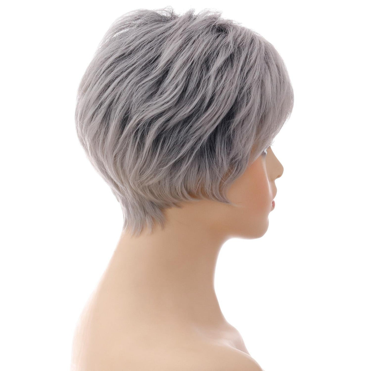 Short Straight Hair Wig - High Temp Fiber - Silver Gray-1915198133206388742