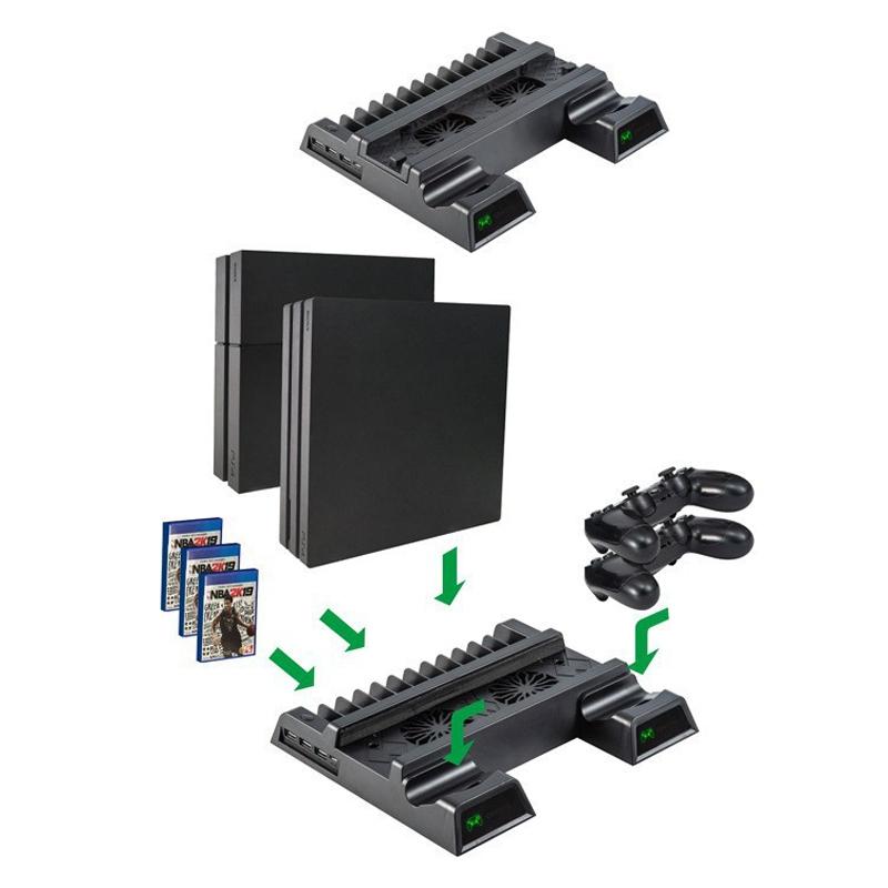 Vertical Cooling Stand With Dual Controller Charger For Ps4 - Black-1915196842660990977