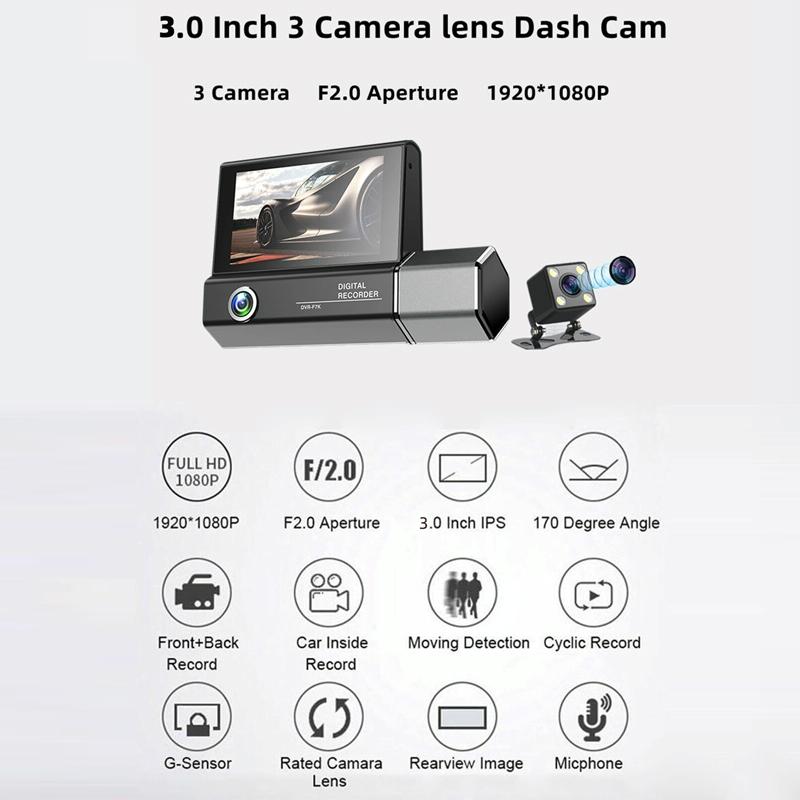 1080P Hd Multi-Language Driving Recorder With 3 Lenses-1915197239597338631