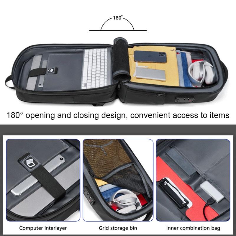 Expandable Usb Laptop Backpack For Business Travel - Black-1915197137558310921