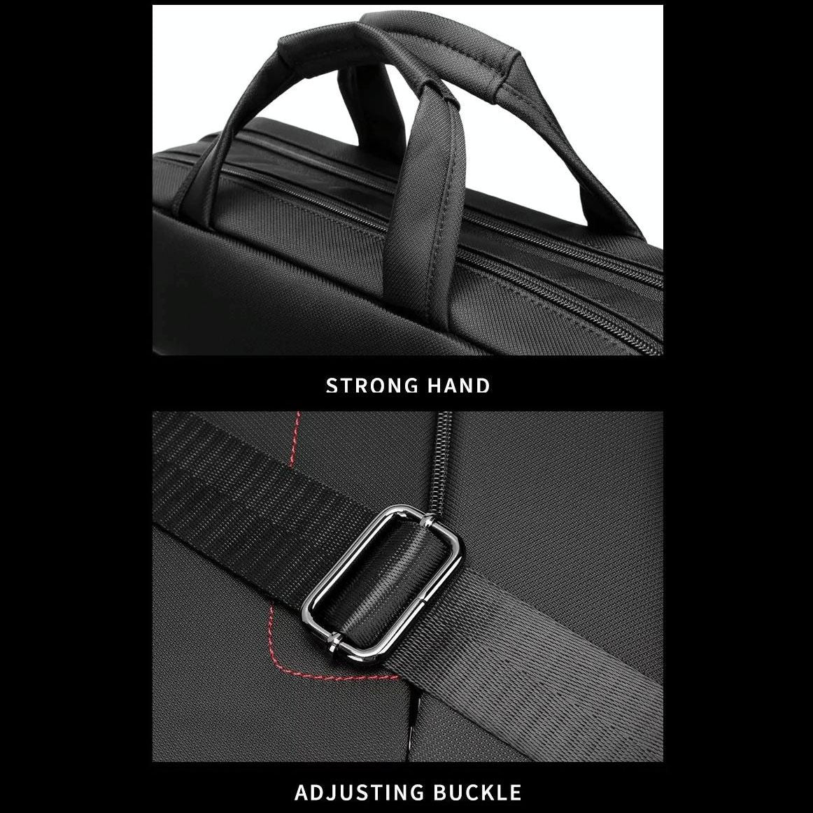 Waterproof Multifunctional Laptop Messenger Bag - Black-1915197127198380041