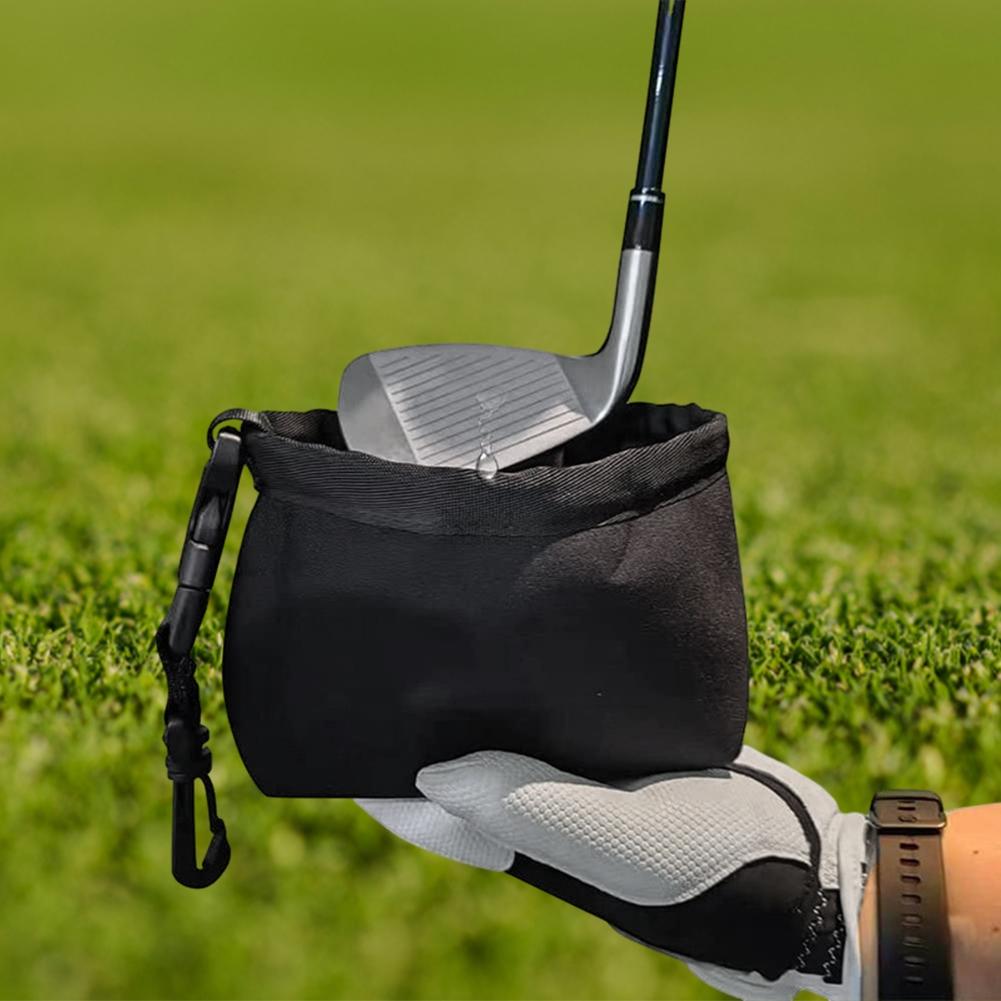 Black Portable Golf Ball Cleaning Bag - Waterproof & Removable-1964932167331090440